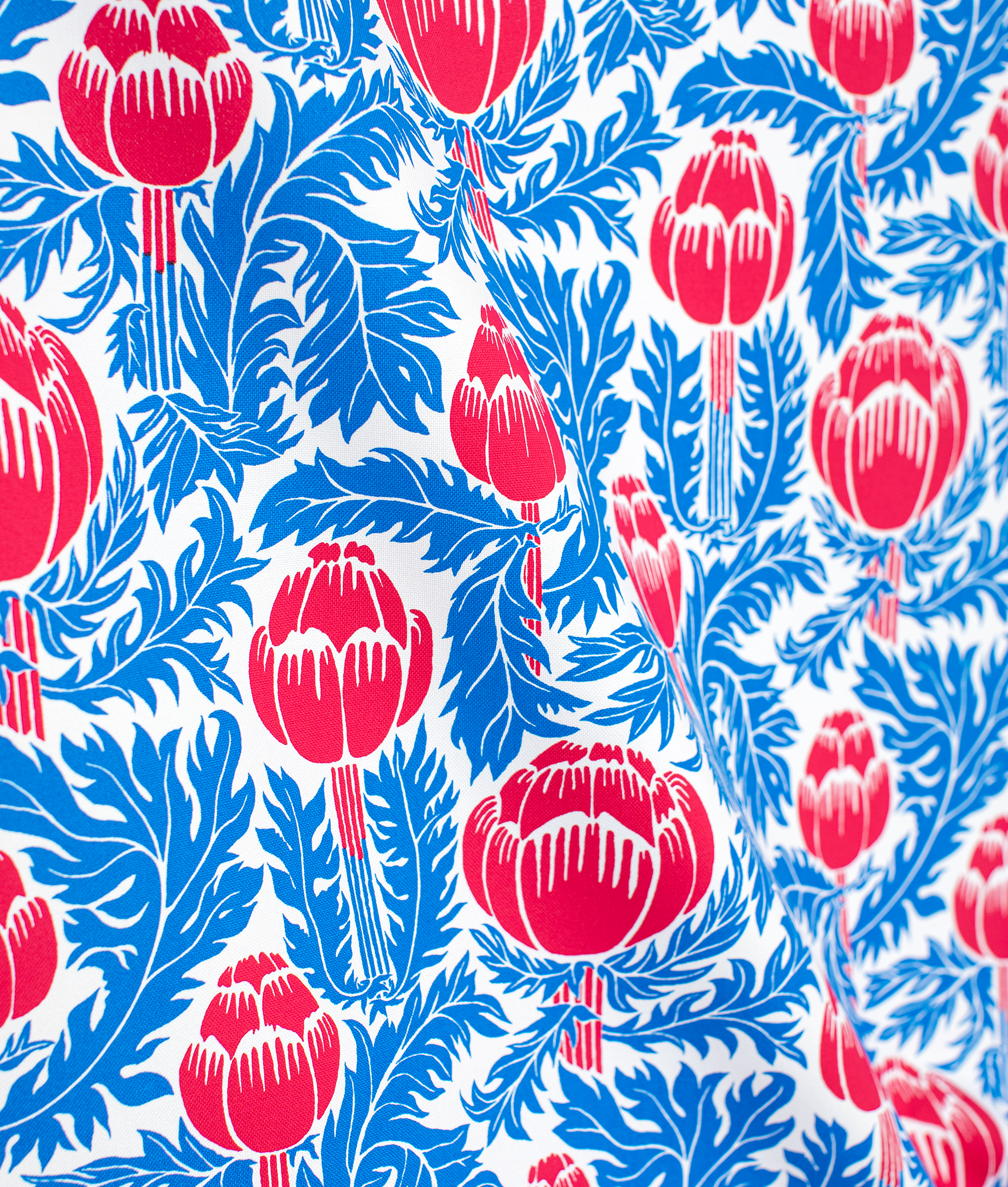 Cotton fabric "SKOCKOR I MÅNSKEN" Blue/Red