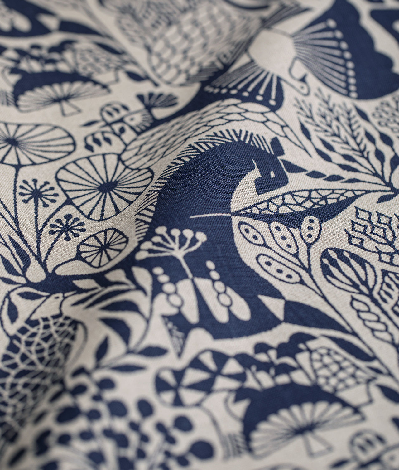Linen fabric "MORI NO SEIREI” Navy/Natural
