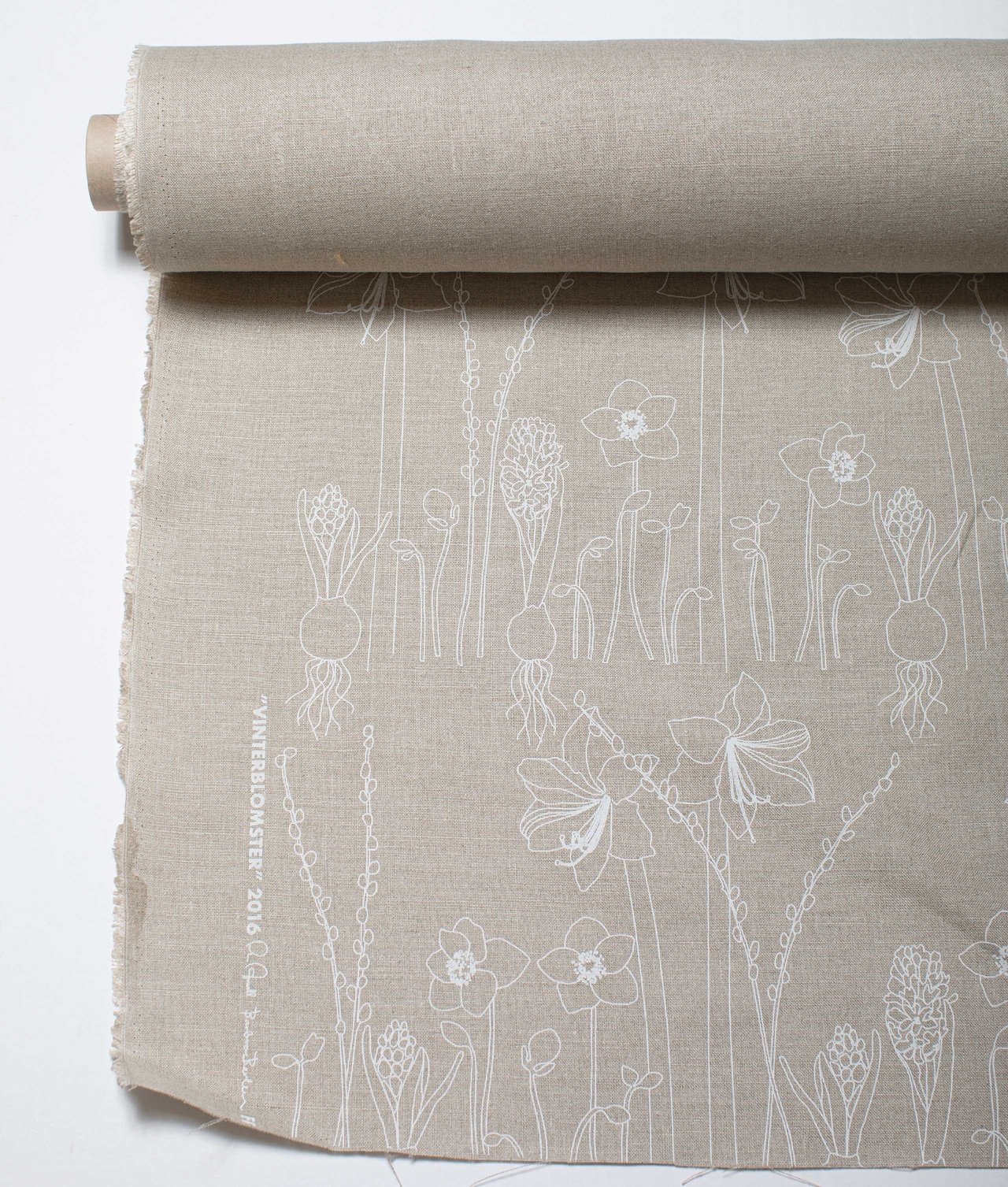 Linen fabric  "Vinterblomster” Vit/Natur