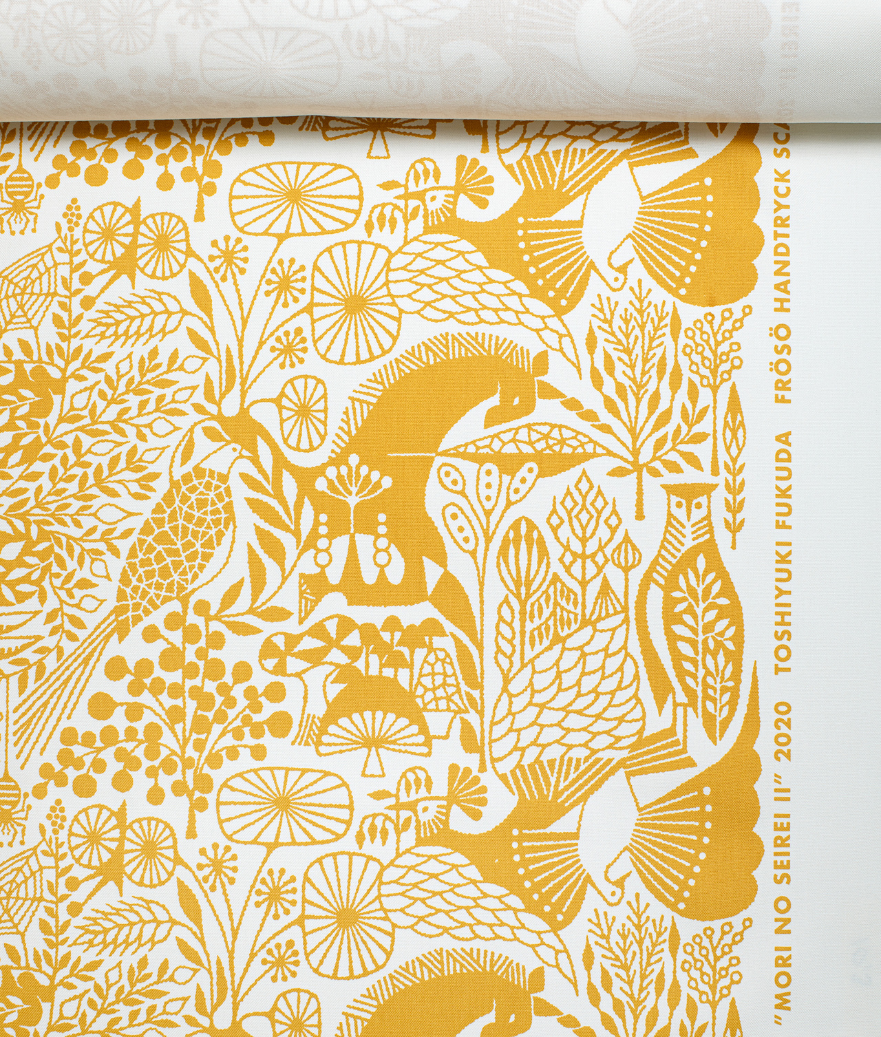 Cotton fabric "MORI NO SEIREI” Mustard/White