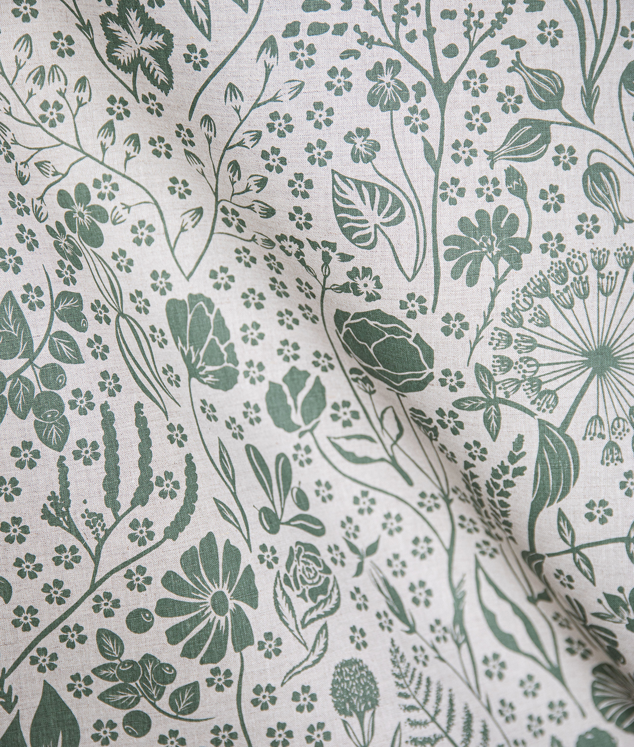 Fabric Sample Linen fabric "Fjällflora"Green/natural