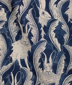 Sample Linen fabric "Hares in hiding" Blue
