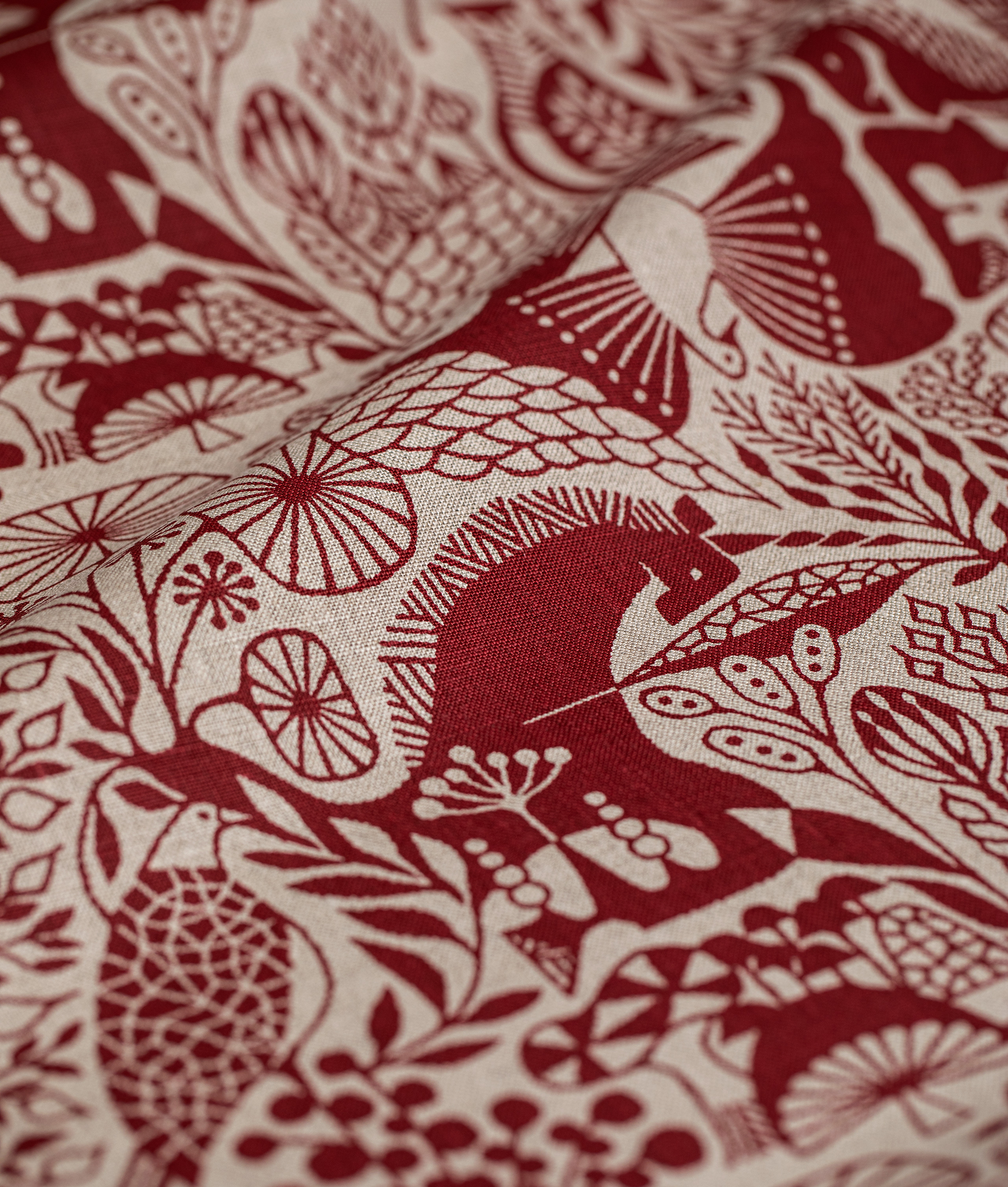Linen fabric "MORI NO SEIREI” Dark red/Natural